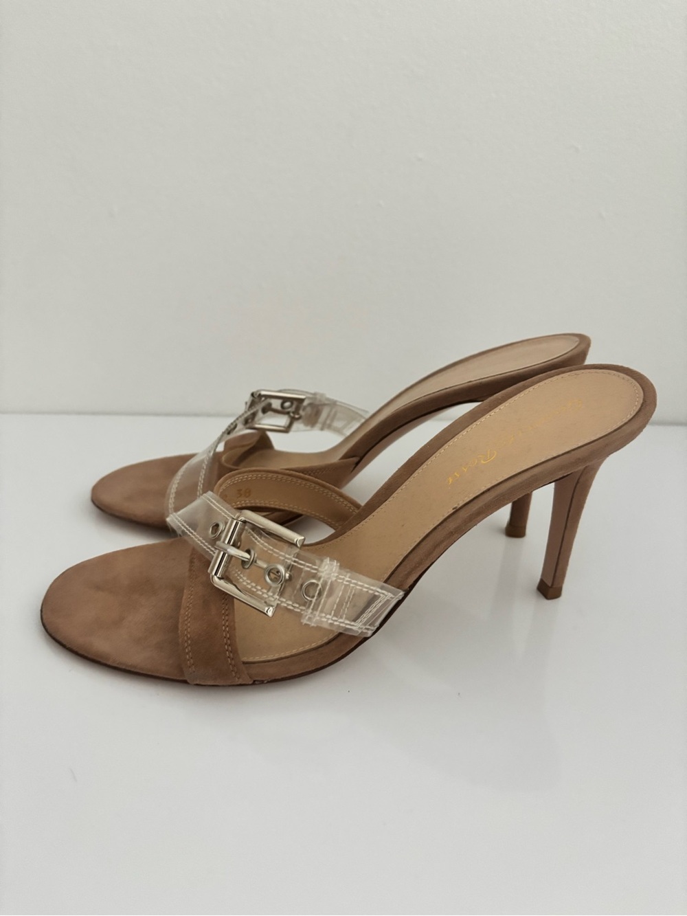 Gianvito Rossi Nude Tan Clear-Strap Stiletto Mule